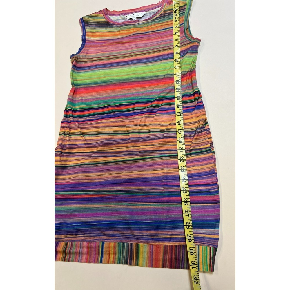 Trina Turk Rainbow Mini Tee Dress Scoop Neck Sleeveless Casual Cotton SZ S - Picture 13 of 13
